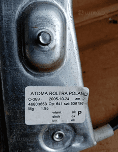 Mechanizm podnośnik szyby prawy tył Fiat Panda II 46803653 3