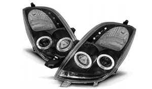 LAMPY REFLEKTORY TOYOTA YARIS 2006-2009 RINGI BLACK Soczewki NOWE Komplet 2
