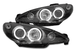 Lampy reflektory do peugeot 206 od 1998 do 2002 soczewki żarówki H1 gratis 3