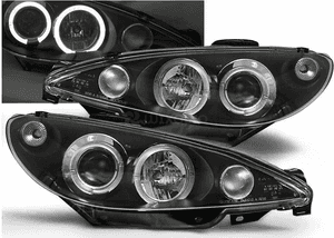 Lampy reflektory do peugeot 206 od 1998 do 2002 soczewki żarówki H1 gratis 1