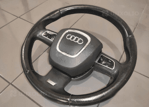 Audi Q7 4L kierownica s-line multifunkcja manetki łopatki skóra oryg bładna 3