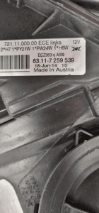 Bmw F30 F31 lampa lewa przód 7259539 uk km 14