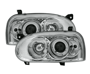 VW GOLF 3 III Reflektory Lampy SOCZEWKOWE CHROM 2