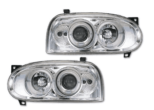 VW GOLF 3 III Reflektory Lampy SOCZEWKOWE CHROM 1
