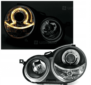 LAMPY Reflektory Do Twojego VW POLO 9N 2001-2005 RINGI BLACK DEPO Soczewki 4