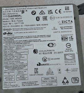 BMW Garmin Headunit High Audio Nawigacja MGU22 5B37399 65125B37399 5