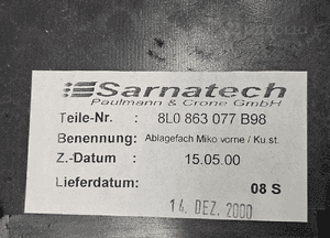 Audi A3  8L półka schowek środkowy 8L0863077 2