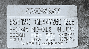 Toyota Avensis T27 Auris 2.2 D4D kompresor klimatyzacji GE447260-1258 5SE12C 2