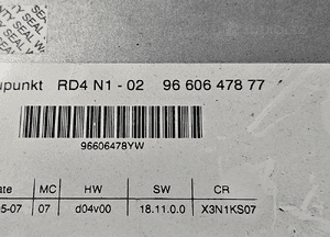 Peugeot 407  Citroen C5 radio radioodtwarzacz CD RD4 N1 9660647877 N2 9650575077 9646871777 4