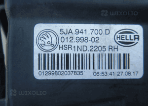 Skoda rapid lift halogen prawy oryginał igła 5JA941700D 3
