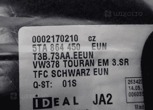 Dywanik welurowy vw touran 15 16 17 18 5TA864450 radom 2
