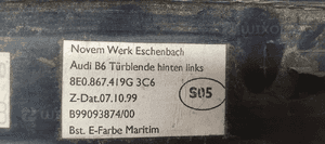 Dekor listwa ozdobna drzwi lewy tył Audi A4 B6 8E0867419G 6
